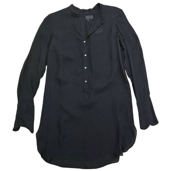 Nili Lotan Mini Shirt Dress Women's Small Black 100% Silk Tunic Formal Party - Picture 1 of 7